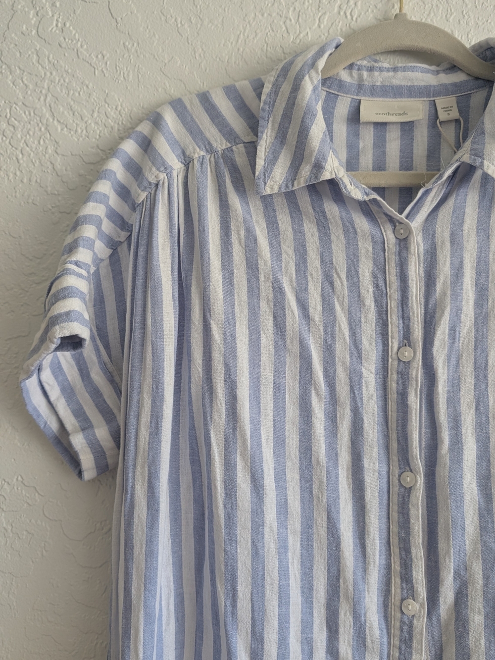 Women's Light Blue & White Striped Casual Button-Down Dress